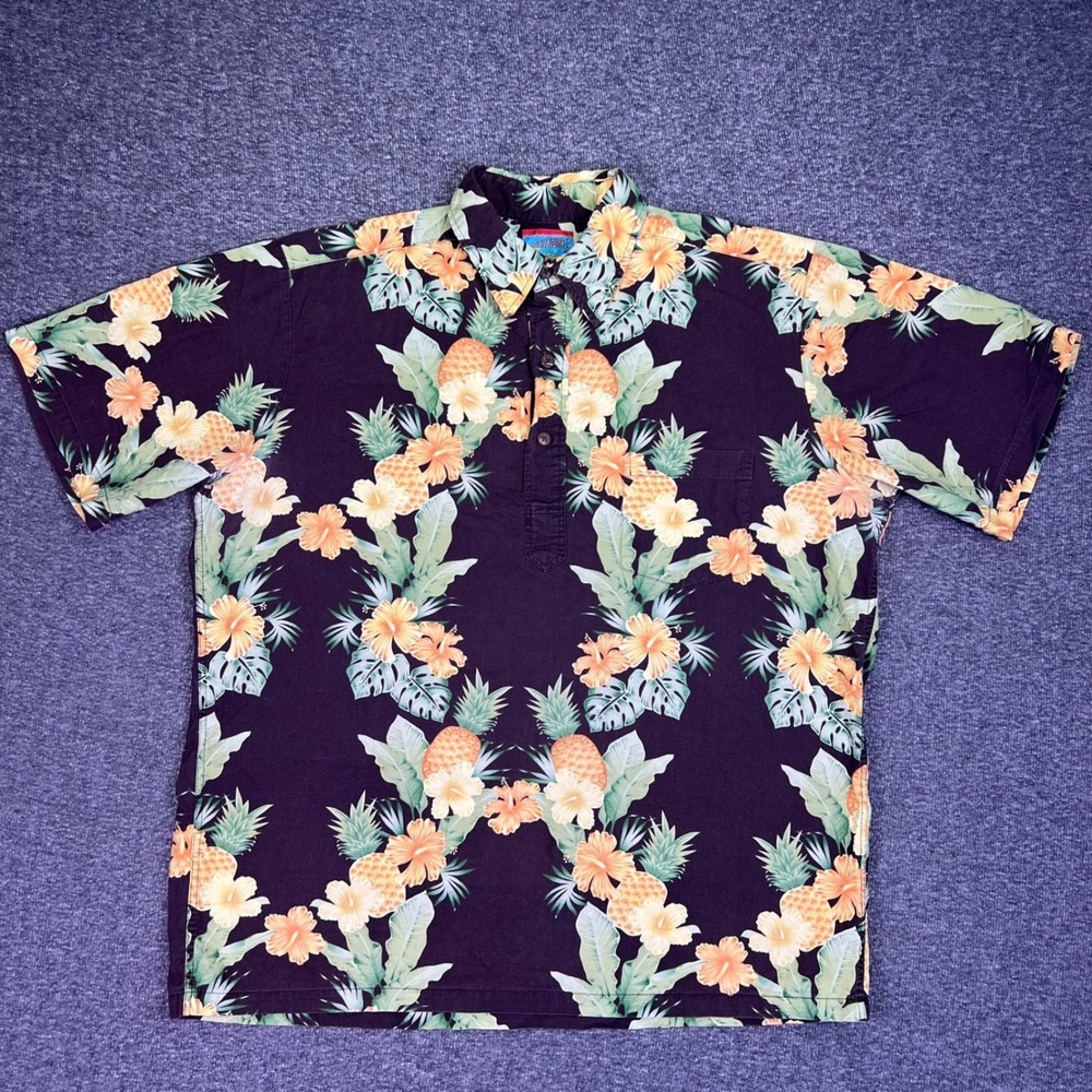 Reyn Spooner Shirt Mens L Brown Pineapple Floral Tropical Popover Joe Kealohas